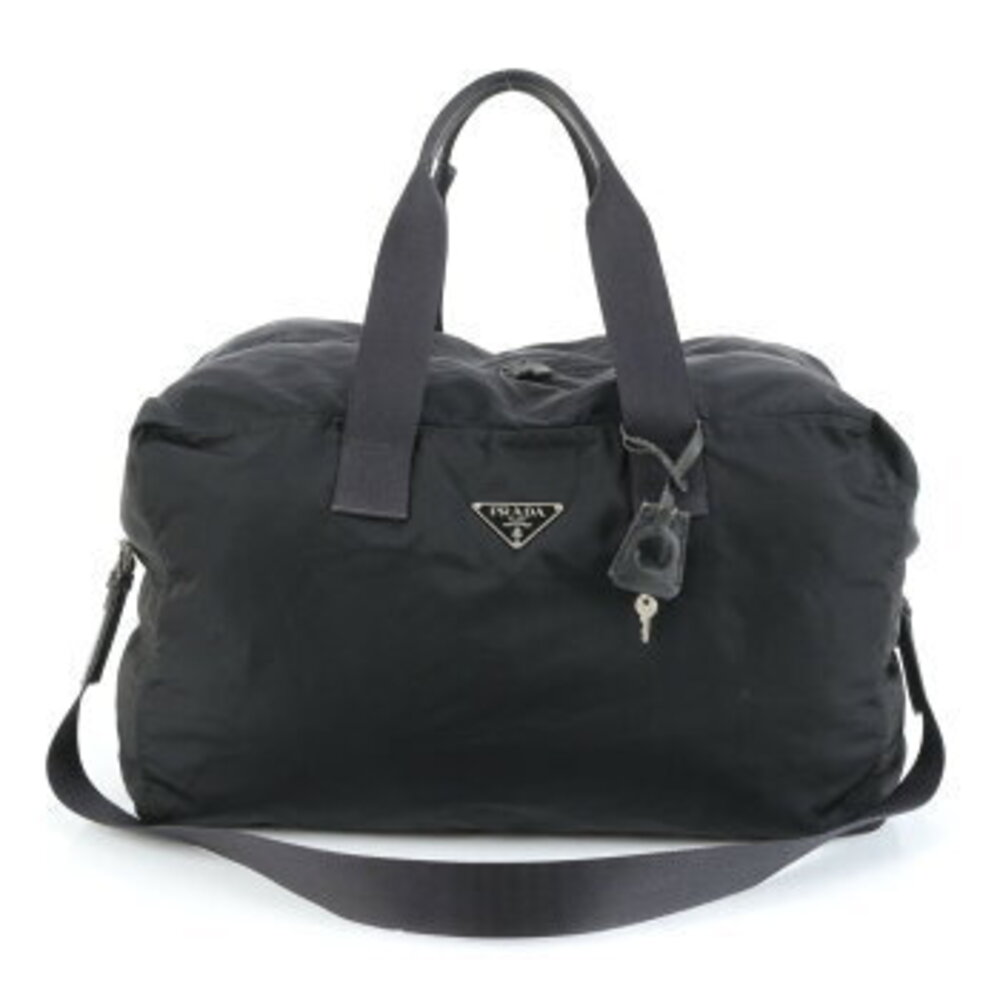 Prada Tessuto leather Boston bag triangle logo business trips travel Black REM